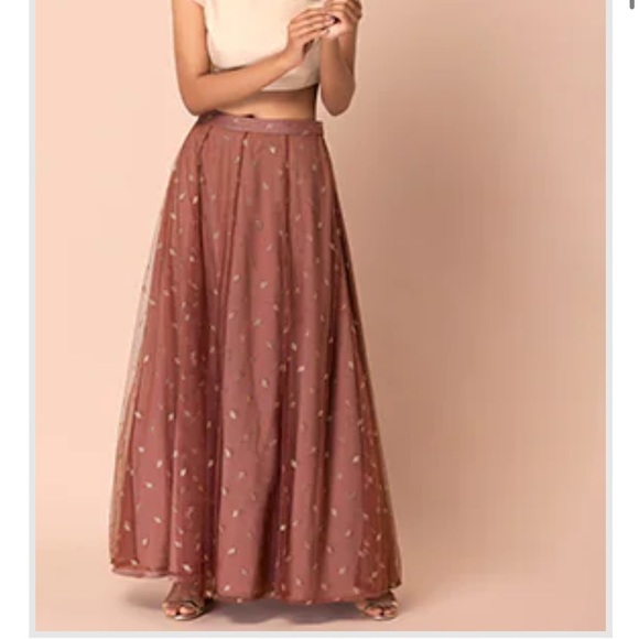 Indowestern Dusty Pink Foil Mesh Lehenga Skirt - Picture 1 of 1